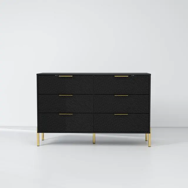 Alt view image 6 of 7 - Modern 6-Drawer Dresser, Wide Wooden Chest of Drawers with Large Storage, Clothes Organizer Cabinet for Bedroom, Living Room, Hallway, Closet (Black)