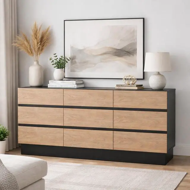 Alt view image 2 of 7 - Modern Dresser for Bedroom, 62.9'' W Wooden Chest of 9 Drawers, Large Storage Organizer Cabinet TV Stand for Living Room, Entryway, Hallway
