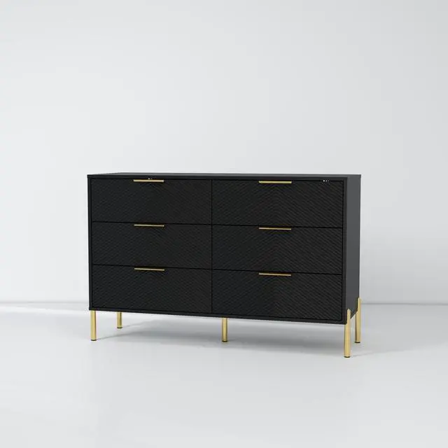 Alt view image 7 of 7 - Modern 6-Drawer Dresser, Wide Wooden Chest of Drawers with Large Storage, Clothes Organizer Cabinet for Bedroom, Living Room, Hallway, Closet (Black)