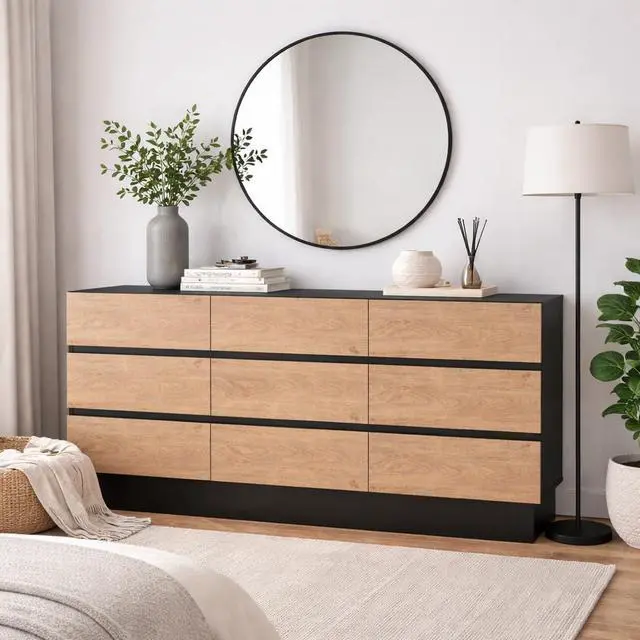 Main image of Modern Dresser for Bedroom, 62.9'' W Wooden Chest of 9 Drawers, Large Storage Organizer Cabinet TV Stand for Living Room, Entryway, Hallway