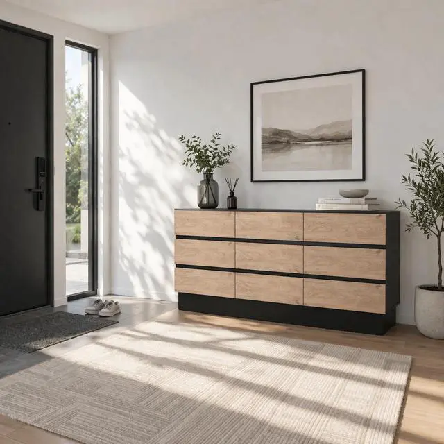 Alt view image 3 of 7 - Modern Dresser for Bedroom, 62.9'' W Wooden Chest of 9 Drawers, Large Storage Organizer Cabinet TV Stand for Living Room, Entryway, Hallway