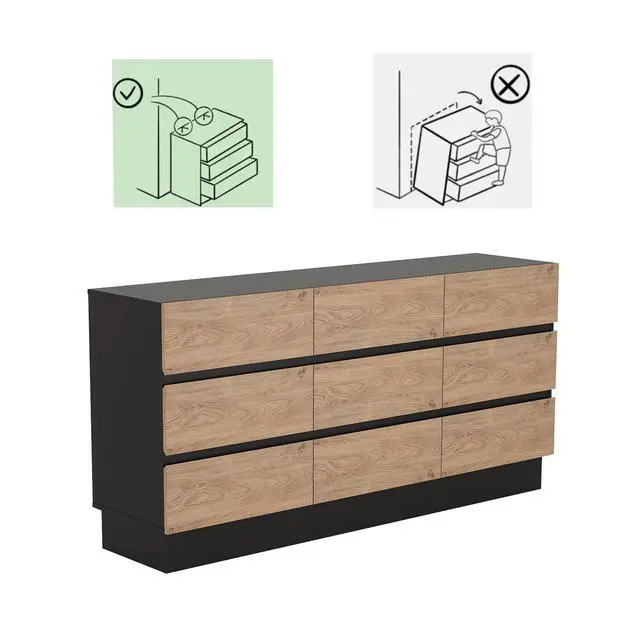 Alt view image 4 of 7 - Modern Dresser for Bedroom, 62.9'' W Wooden Chest of 9 Drawers, Large Storage Organizer Cabinet TV Stand for Living Room, Entryway, Hallway
