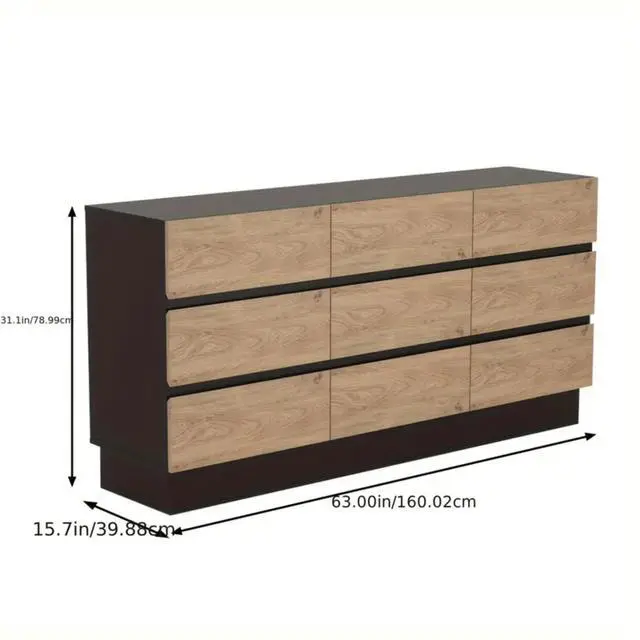 Alt view image 5 of 7 - Modern Dresser for Bedroom, 62.9'' W Wooden Chest of 9 Drawers, Large Storage Organizer Cabinet TV Stand for Living Room, Entryway, Hallway