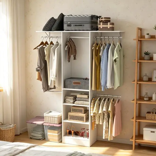 Alt view image 4 of 7 - Closet System, Walk-In Organizer with Adjustable Shelves & 5 Expandable Rods, 3-5Ft, White