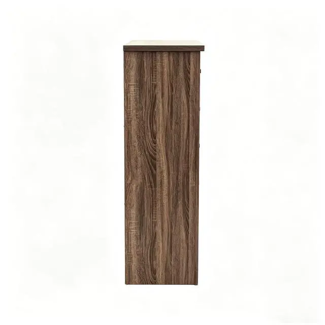 Alt view image 5 of 5 - Modern Nordic Bedroom Storage Organizer, Dark Brown Wood 5-Drawer Chest, Space-Saving 34x16x49 in