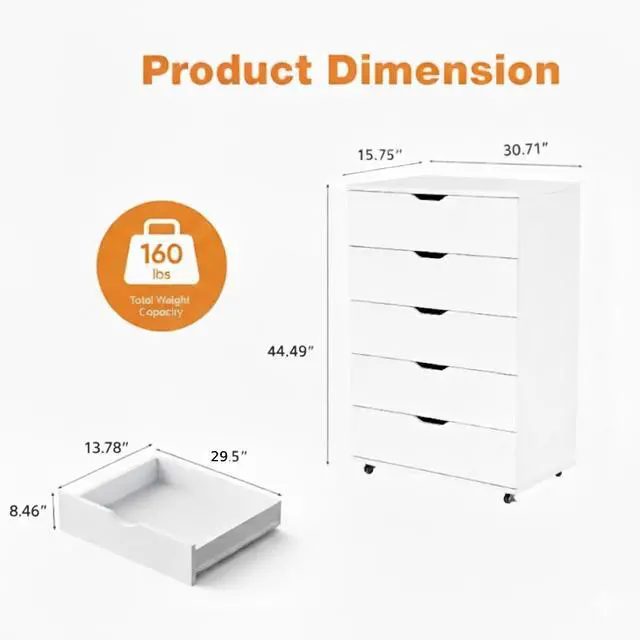 Alt view image 2 of 6 - Rolling 5 Drawer Dresser