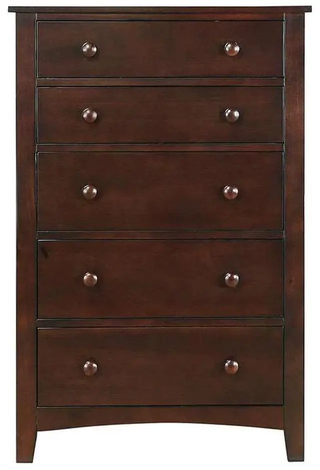 Main image of Contemporary Dark Oak Finish 1Pc Chest Of Drawers Plywood Pine Veneer Bedroom Furniture 5 Drawers Tall Chest