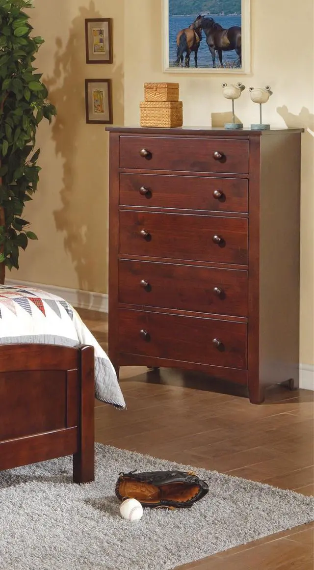 Alt view image 2 of 6 - Contemporary Dark Oak Finish 1Pc Chest Of Drawers Plywood Pine Veneer Bedroom Furniture 5 Drawers Tall Chest