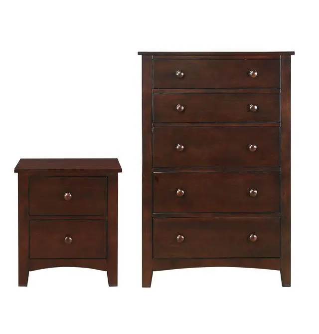 Alt view image 6 of 6 - Contemporary Dark Oak Finish 1Pc Chest Of Drawers Plywood Pine Veneer Bedroom Furniture 5 Drawers Tall Chest