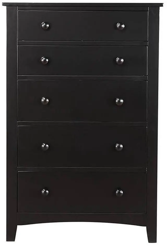Main image of Contemporary Black Finish 1Pc Chest Of Drawers Plywood Pine Veneer Bedroom Furniture 5 Drawers Tall Chest