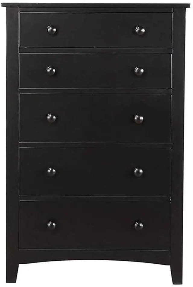 Alt view image 2 of 7 - Contemporary Black Finish 1Pc Chest Of Drawers Plywood Pine Veneer Bedroom Furniture 5 Drawers Tall Chest