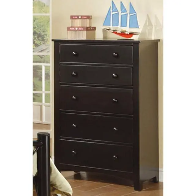 Alt view image 3 of 7 - Contemporary Black Finish 1Pc Chest Of Drawers Plywood Pine Veneer Bedroom Furniture 5 Drawers Tall Chest