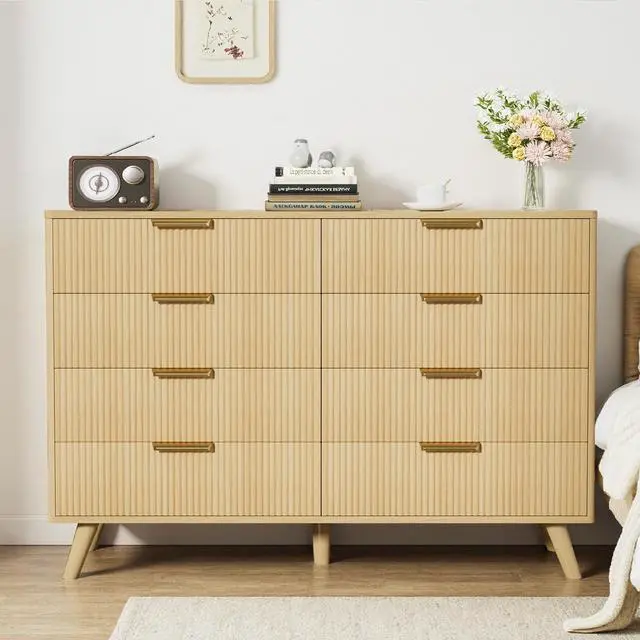 Alt view image 3 of 7 - 8 Drawer Dresser for Bedroom, Fluted Wooden Chest of Drawers for Children's Room, Nursery, Entrance, Natural, 47.2"W x 15"D x 35.4"H