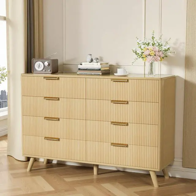 Alt view image 2 of 7 - 8 Drawer Dresser for Bedroom, Fluted Wooden Chest of Drawers for Children's Room, Nursery, Entrance, Natural, 47.2"W x 15"D x 35.4"H