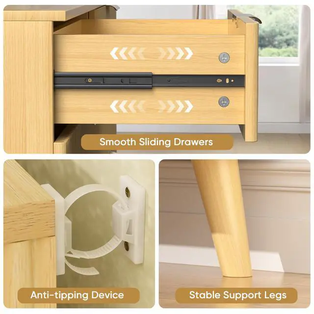 Alt view image 5 of 7 - 9 Drawer Dresser for Bedroom, Fluted Wooden Chest of Drawers for Children's Room, Nursery, Entrance, Natural, 63"W x 15.7"D x 29.5"H