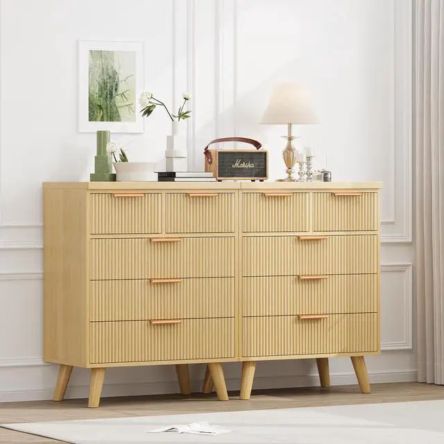 Alt view image 5 of 7 - 5 Drawer Dresser for Bedroom, Fluted Wooden Chest of Drawers for Children's Room, Nursery, Entrance, Natural, 26"W x 15"D x 33.5"H