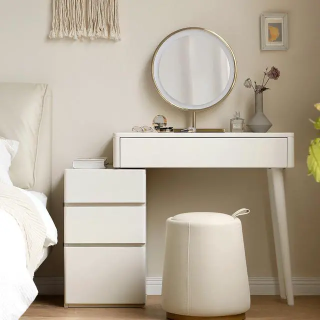 Alt view image 2 of 7 - (With Stool) Dresser Table dresser 100% solid Liriodendron Chinense table table desk top table dresser compact dresser accessories storage width 80cm storage drawer White wood natural without mirror