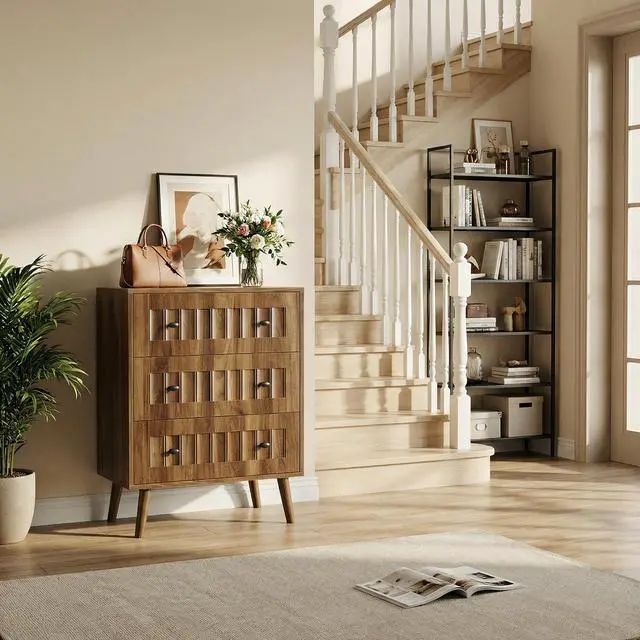 Alt view image 2 of 7 - 3 drawer dresser, modern wardrobe dresser chest of drawers, wooden storage storage cabinet, dresser storage cabinet, suitable for living room, bedroom, corridor (walnut )