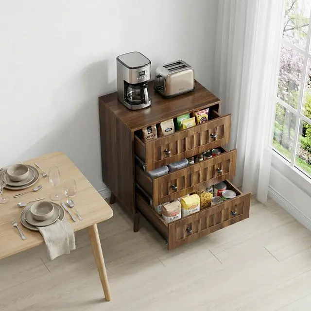 Alt view image 5 of 7 - 3 drawer dresser, modern wardrobe dresser chest of drawers, wooden storage storage cabinet, dresser storage cabinet, suitable for living room, bedroom, corridor (walnut )