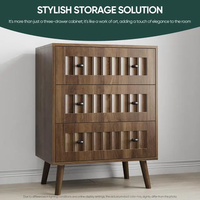 Alt view image 6 of 7 - 3 drawer dresser, modern wardrobe dresser chest of drawers, wooden storage storage cabinet, dresser storage cabinet, suitable for living room, bedroom, corridor (walnut )