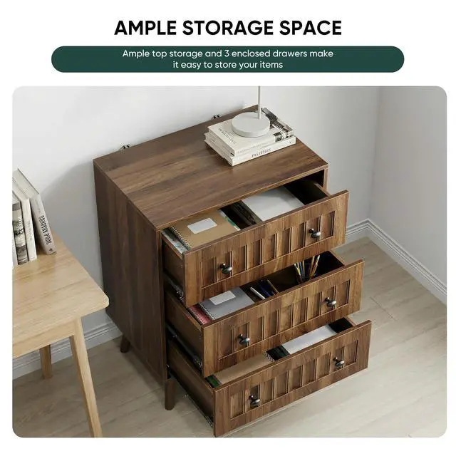 Alt view image 7 of 7 - 3 drawer dresser, modern wardrobe dresser chest of drawers, wooden storage storage cabinet, dresser storage cabinet, suitable for living room, bedroom, corridor (walnut )