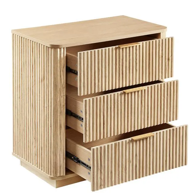 Alt view image 5 of 5 - 3 Drawers Drasser, 27.6'' Wide Modern Chest Of Drawers Curved Wave Design,Nightstand,Wood Drawer Organizer For Bedroom, Living Room, Hallway, Oak,27.6''W X 15.8''D X 27.4''H.