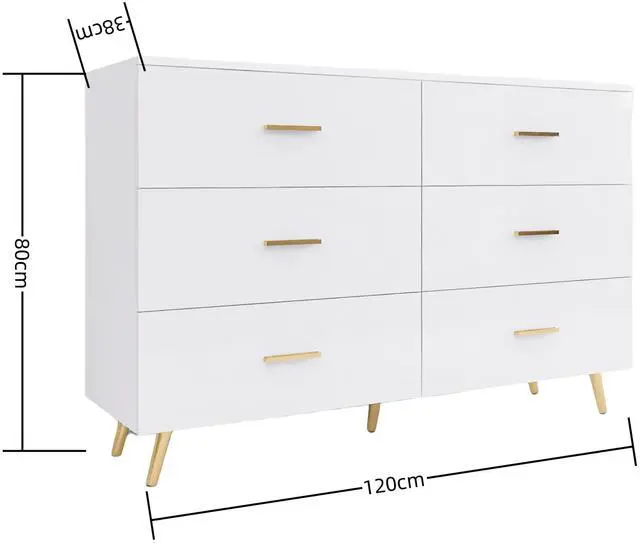 Alt view image 5 of 7 - High Glossy Surface 6 Drawers Chest of Drawer with Golden Handle and Golden Steel Legs White Color Vanity