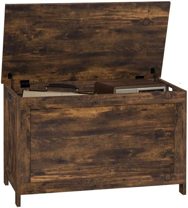 Main image of 29.9" Storage Chest w/ 2 Safety Hinges, Wooden Box, Rustic Brown