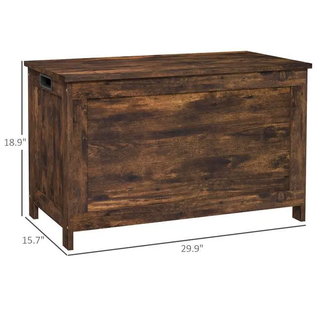 Alt view image 3 of 7 - 29.9" Storage Chest w/ 2 Safety Hinges, Wooden Box, Rustic Brown