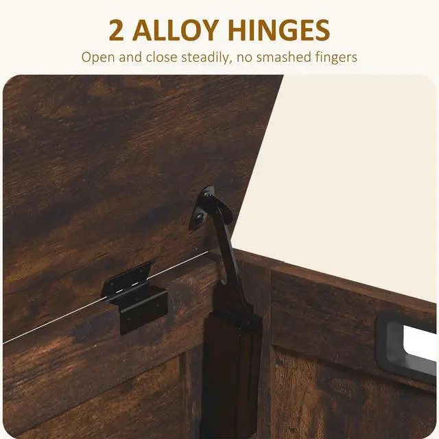 Alt view image 5 of 7 - 29.9" Storage Chest w/ 2 Safety Hinges, Wooden Box, Rustic Brown