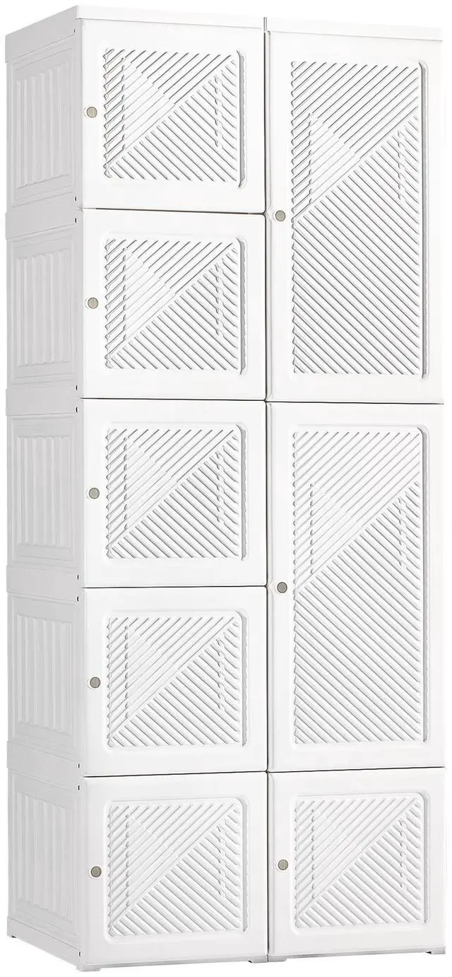Main image of Portable Wardrobe Closet, Folding Bedroom Armoire, Clothes Storage Organizer with 8 Cube Compartments, Hanging Rod, Magnet Doors, White