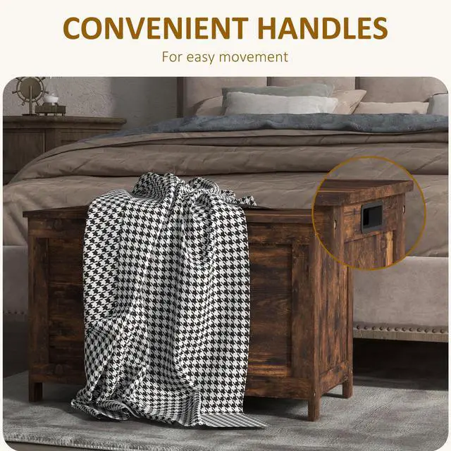 Alt view image 6 of 7 - 29.9" Storage Chest w/ 2 Safety Hinges, Wooden Box, Rustic Brown