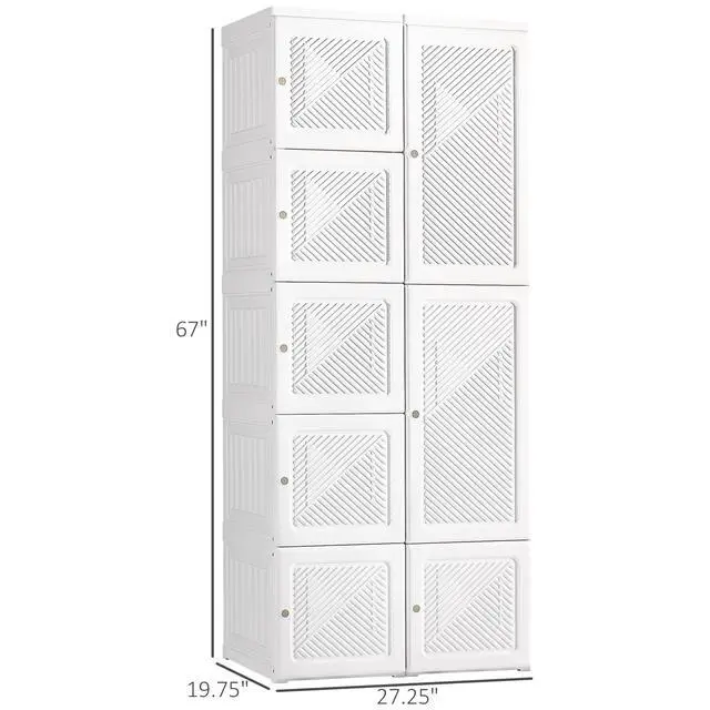 Alt view image 3 of 7 - Portable Wardrobe Closet, Folding Bedroom Armoire, Clothes Storage Organizer with 8 Cube Compartments, Hanging Rod, Magnet Doors, White