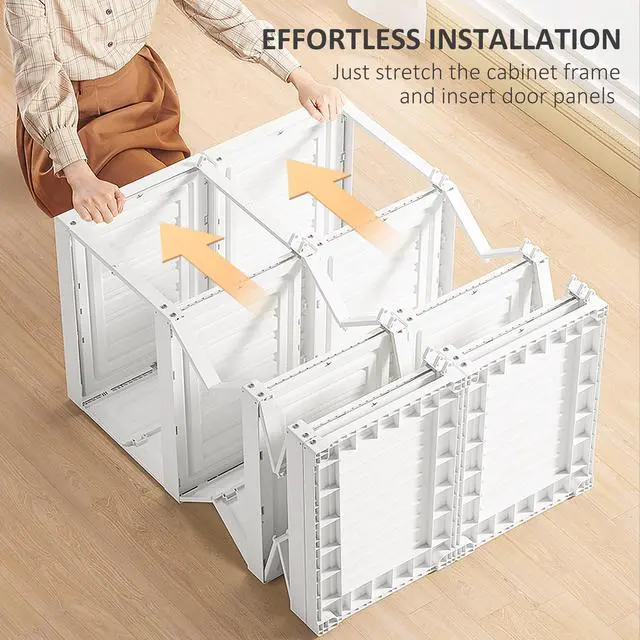 Alt view image 5 of 7 - Portable Wardrobe Closet, Folding Bedroom Armoire, Clothes Storage Organizer with 8 Cube Compartments, Hanging Rod, Magnet Doors, White