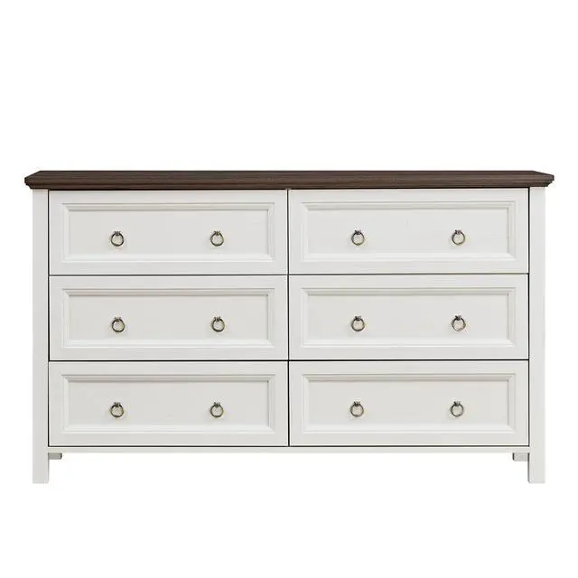 Alt view image 2 of 7 - Farmhouse 6 Drawers Dresser for Bedroom, Wood Rustic Wide Chest of Drawers, Storage Dressers Organizer for Bedroom, Living Room, Hallway
