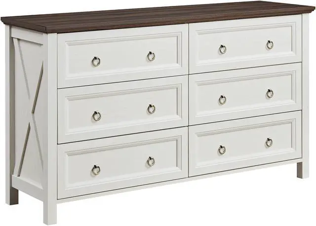 Main image of Farmhouse 6 Drawers Dresser for Bedroom, Wood Rustic Wide Chest of Drawers, Storage Dressers Organizer for Bedroom, Living Room, Hallway