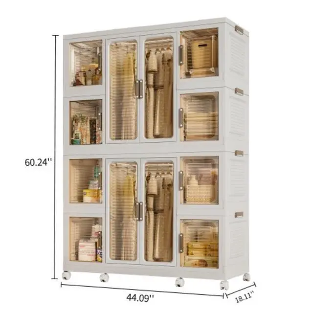 Alt view image 3 of 7 - Portable Wardrobe Closet Storage Organizer for Clothes,Clothes Dresser,12 Magnetic Doors-12 Cubes & 2 Hanging Rod,16 pcs hangers , Baby Wardrobe Storage Cabinet,White