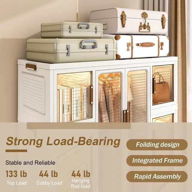 Alt view image 5 of 7 - Portable Wardrobe Closet Storage Organizer for Clothes,Clothes Dresser,12 Magnetic Doors-12 Cubes & 2 Hanging Rod,16 pcs hangers , Baby Wardrobe Storage Cabinet,White