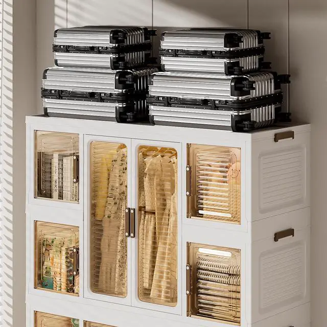 Alt view image 6 of 7 - Portable Wardrobe Closet Storage Organizer for Clothes,Clothes Dresser,12 Magnetic Doors-12 Cubes & 2 Hanging Rod,16 pcs hangers , Baby Wardrobe Storage Cabinet,White
