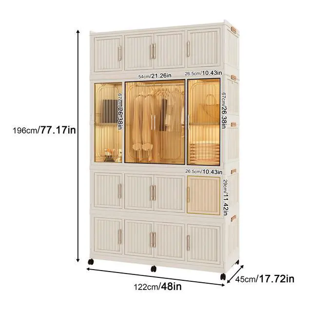 Alt view image 3 of 7 - Portable Wardrobe Closet Storage Organizer for Clothes,Clothes Dresser,17 Magnetic Doors-17 Cubes & 1 Hanging Rod,6 pcs hangers , Baby Wardrobe Storage Cabinet,White