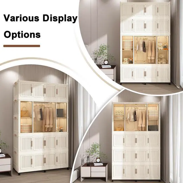 Alt view image 4 of 7 - Portable Wardrobe Closet Storage Organizer for Clothes,Clothes Dresser,17 Magnetic Doors-17 Cubes & 1 Hanging Rod,6 pcs hangers , Baby Wardrobe Storage Cabinet,White