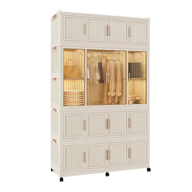 Alt view image 7 of 7 - Portable Wardrobe Closet Storage Organizer for Clothes,Clothes Dresser,17 Magnetic Doors-17 Cubes & 1 Hanging Rod,6 pcs hangers , Baby Wardrobe Storage Cabinet,White
