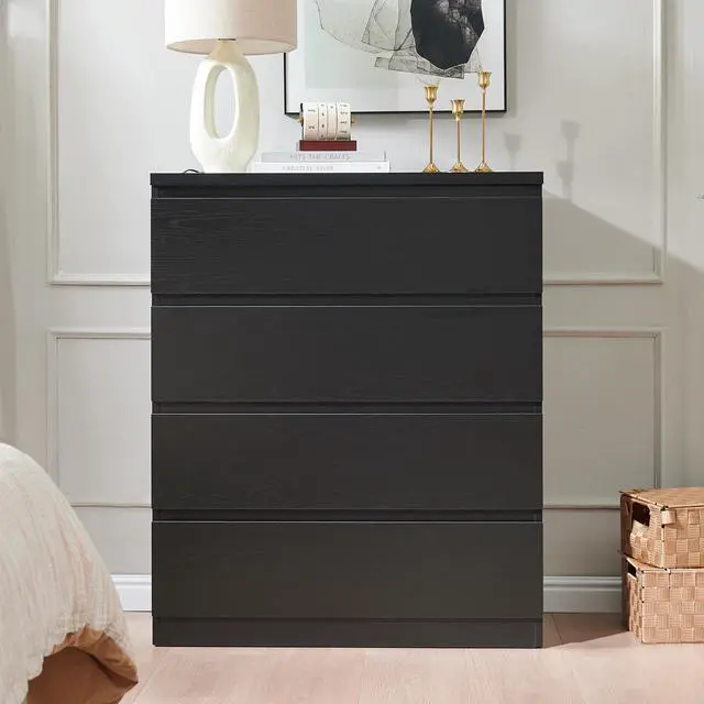 Alt view image 4 of 7 - 4 Drawer Dresser,Modern Storage Chest Of Drawers,31.5In Black Dresser For Closet With Handle-Free Design, Closet Chests Organizer For Bedroom, Living Room,Black