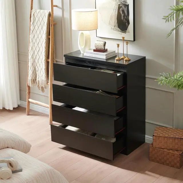 Alt view image 2 of 7 - 4 Drawer Dresser,Modern Storage Chest Of Drawers,31.5In Black Dresser For Closet With Handle-Free Design, Closet Chests Organizer For Bedroom, Living Room,Black