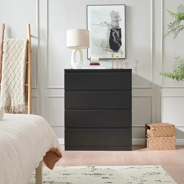 Alt view image 3 of 7 - 4 Drawer Dresser,Modern Storage Chest Of Drawers,31.5In Black Dresser For Closet With Handle-Free Design, Closet Chests Organizer For Bedroom, Living Room,Black