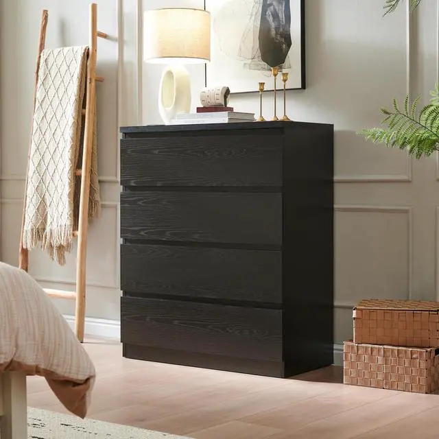 Main image of 4 Drawer Dresser,Modern Storage Chest Of Drawers,31.5In Black Dresser For Closet With Handle-Free Design, Closet Chests Organizer For Bedroom, Living Room,Black