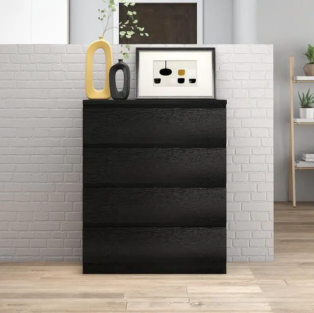 Alt view image 5 of 7 - 4 Drawer Dresser,Modern Storage Chest Of Drawers,31.5In Black Dresser For Closet With Handle-Free Design, Closet Chests Organizer For Bedroom, Living Room,Black