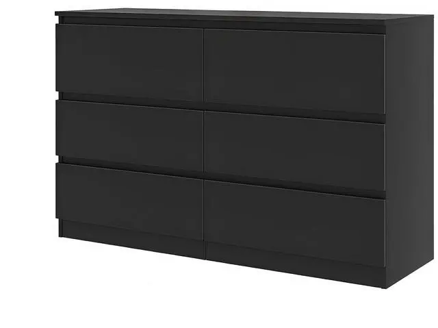 Main image of 6 Drawer Black Dresser, Modern Bedroom Dresser with Spacious Countertop, Wood Storage Cabinet with Concealed Handles & 6 Deep Drawers for Bedroom, Living Room, Entryway, 15.7" D x 47.2" W x 30.9" H