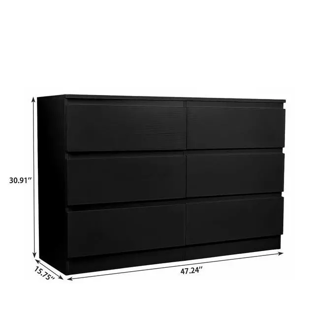 Alt view image 3 of 7 - 6 Drawer Black Dresser, Modern Bedroom Dresser with Spacious Countertop, Wood Storage Cabinet with Concealed Handles & 6 Deep Drawers for Bedroom, Living Room, Entryway, 15.7" D x 47.2" W x 30.9" H