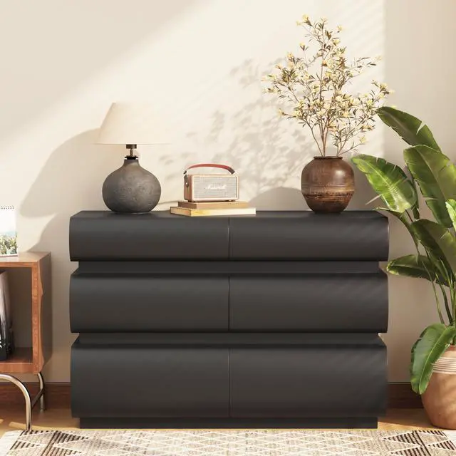 Alt view image 4 of 7 - 6 Drawer Dresser for Bedroom, Black Dresser No Handle, Modern 6 Chest of Drawers with Wide Storage(Same SKU:W757P235728)